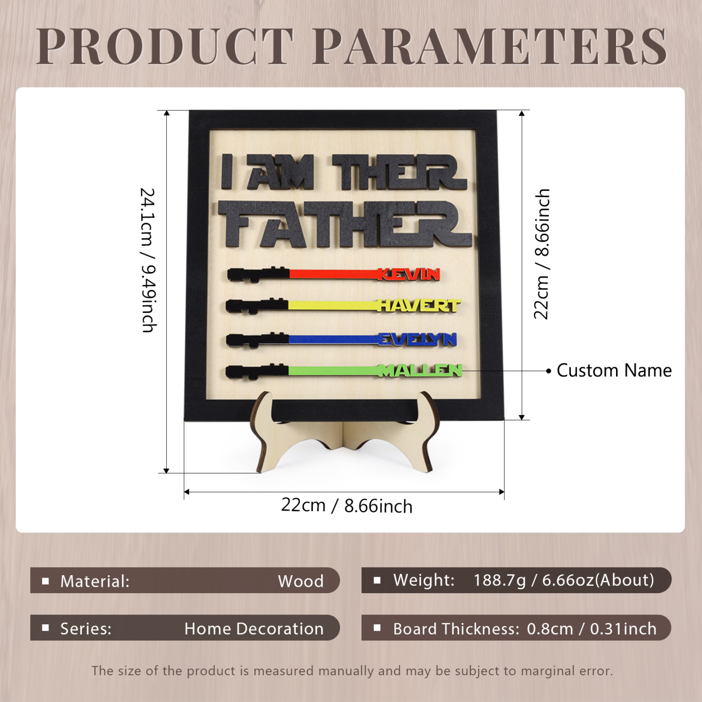 Personalized Star Wars Sign Father's Day Gifts - I AM THEIR FATHER - Wood Sign with 4 Names