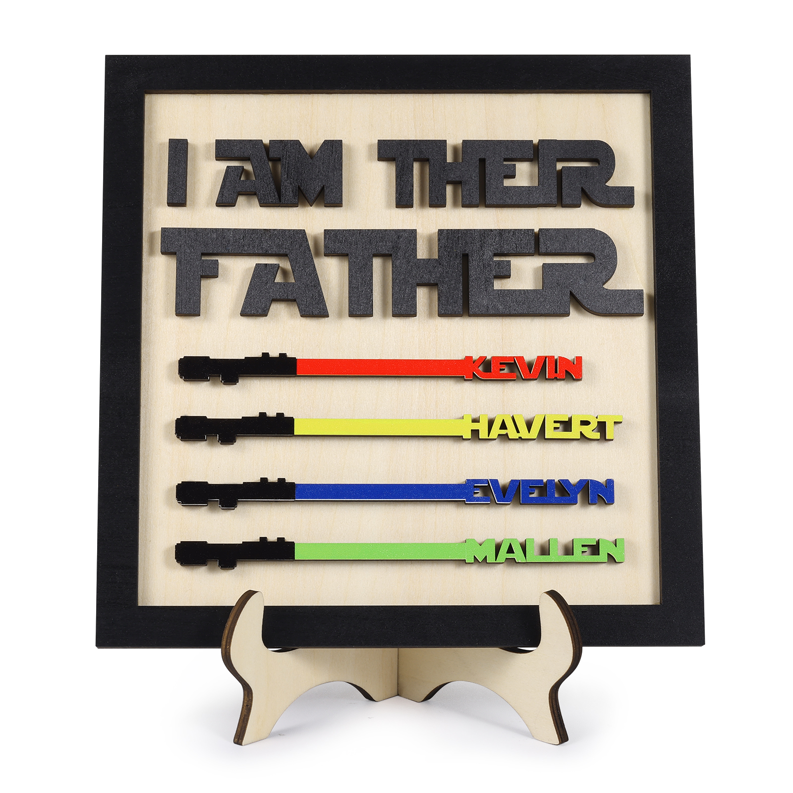 Personalized Star Wars Sign Father's Day Gifts - I AM THEIR FATHER - Wood Sign with 4 Names