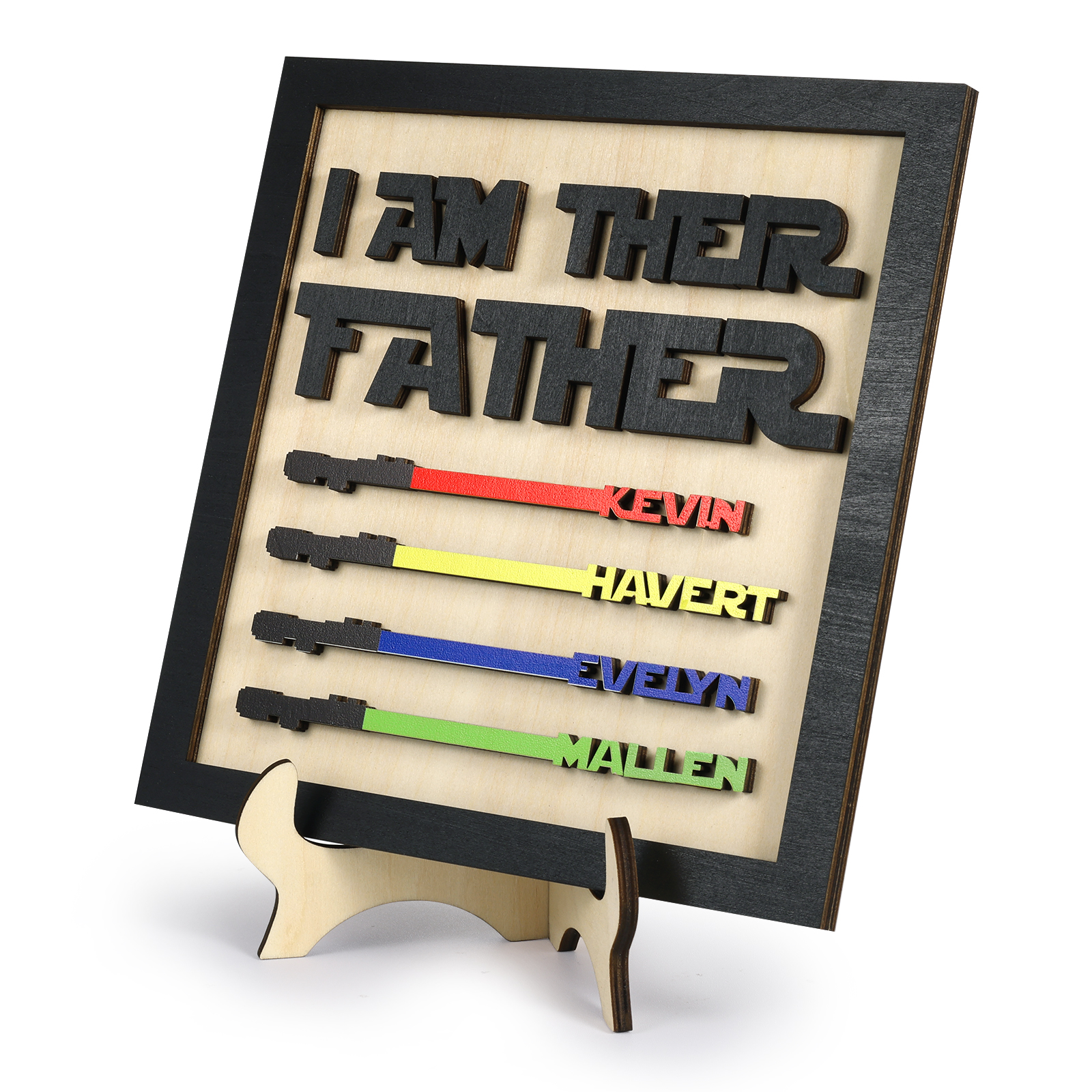 Personalized Star Wars Sign Father's Day Gifts - I AM THEIR FATHER - Wood Sign with 4 Names