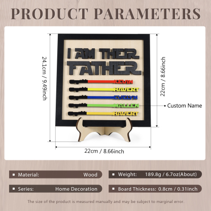 Personalized Star Wars Sign Father's Day Gifts - I AM THEIR FATHER - Wood Sign with 5 Names