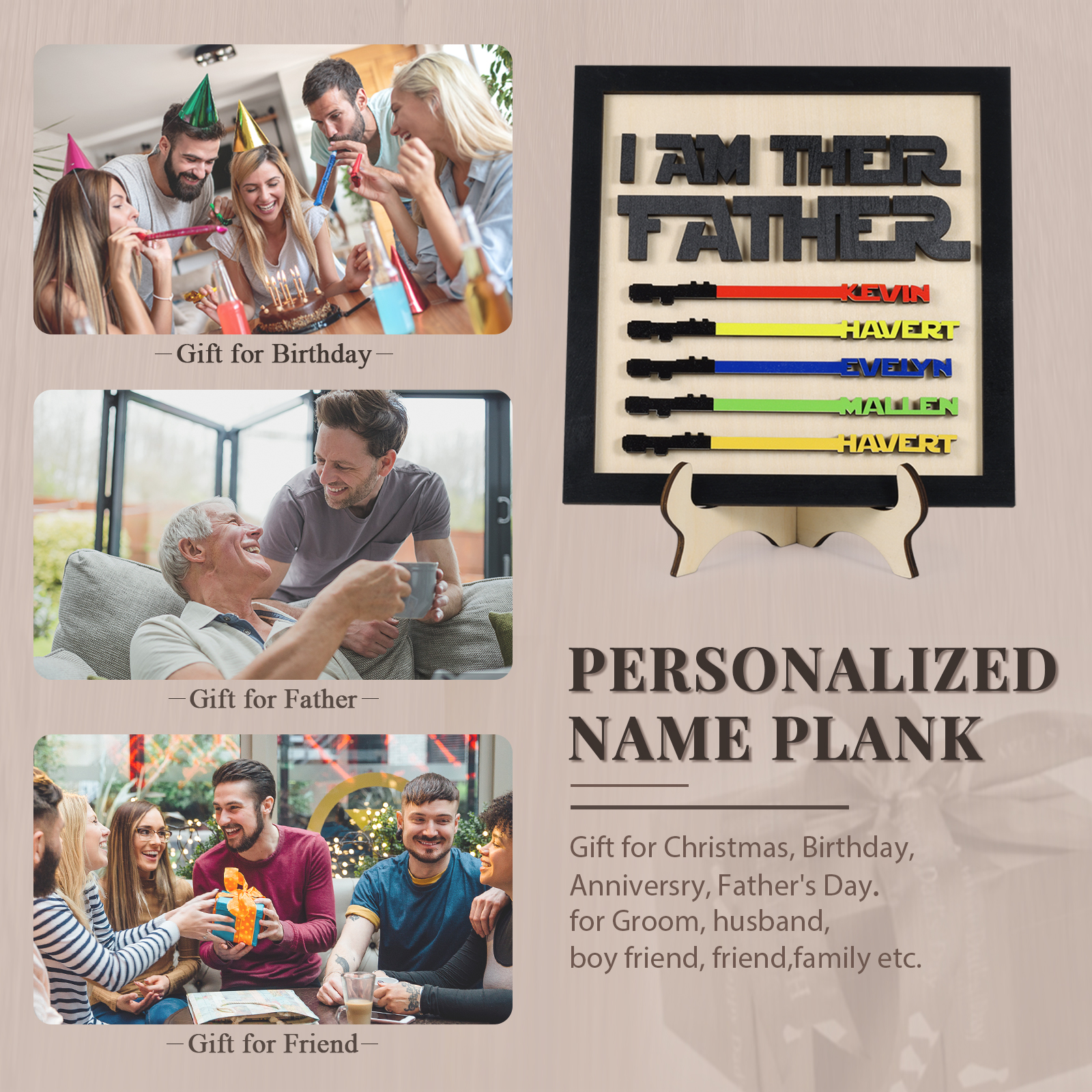 Personalized Star Wars Sign Father's Day Gifts - I AM THEIR FATHER - Wood Sign with 5 Names