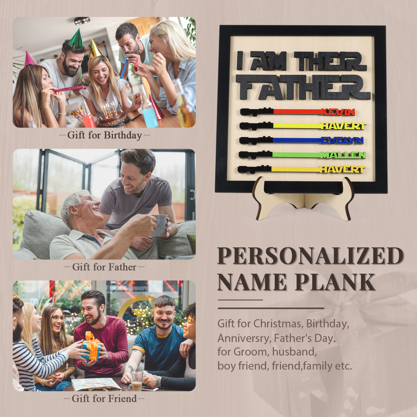 Personalized Star Wars Sign Father's Day Gifts - I AM THEIR FATHER - Wood Sign with 5 Names