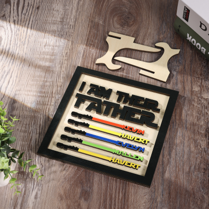 Personalized Star Wars Sign Father's Day Gifts - I AM THEIR FATHER - Wood Sign with 5 Names