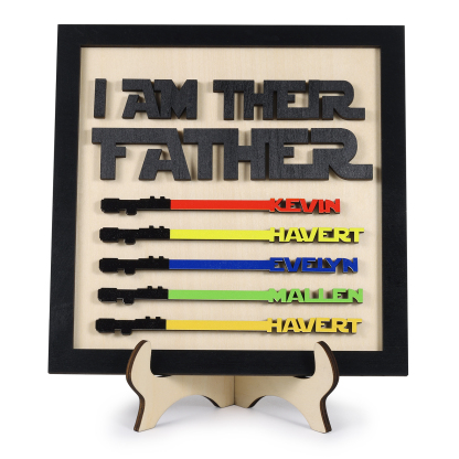 Personalized Star Wars Sign Father's Day Gifts - I AM THEIR FATHER - Wood Sign with 5 Names