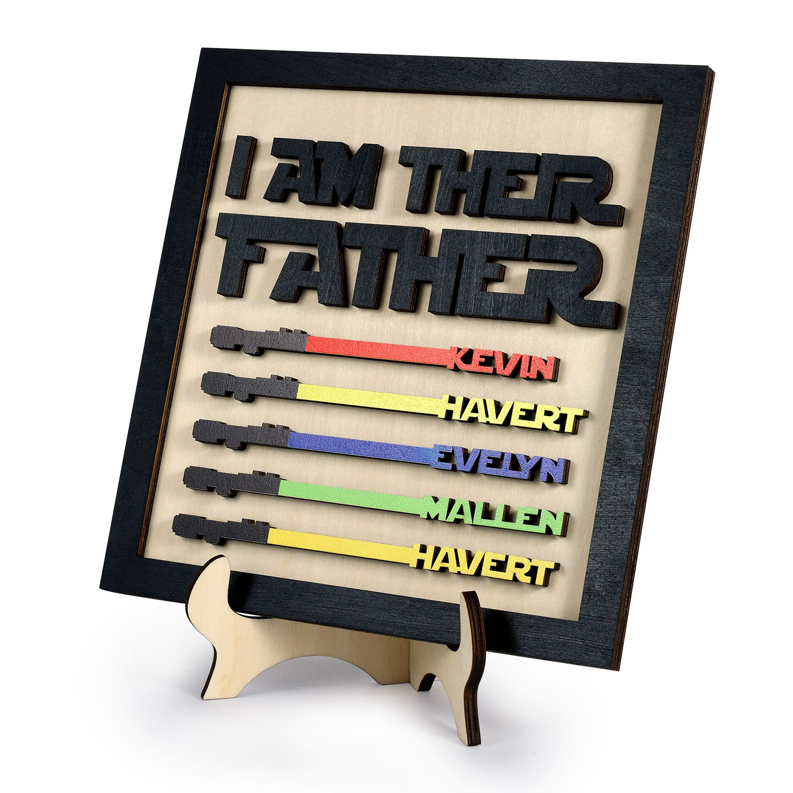 Personalized Star Wars Sign Father's Day Gifts - I AM THEIR FATHER - Wood Sign with 5 Names