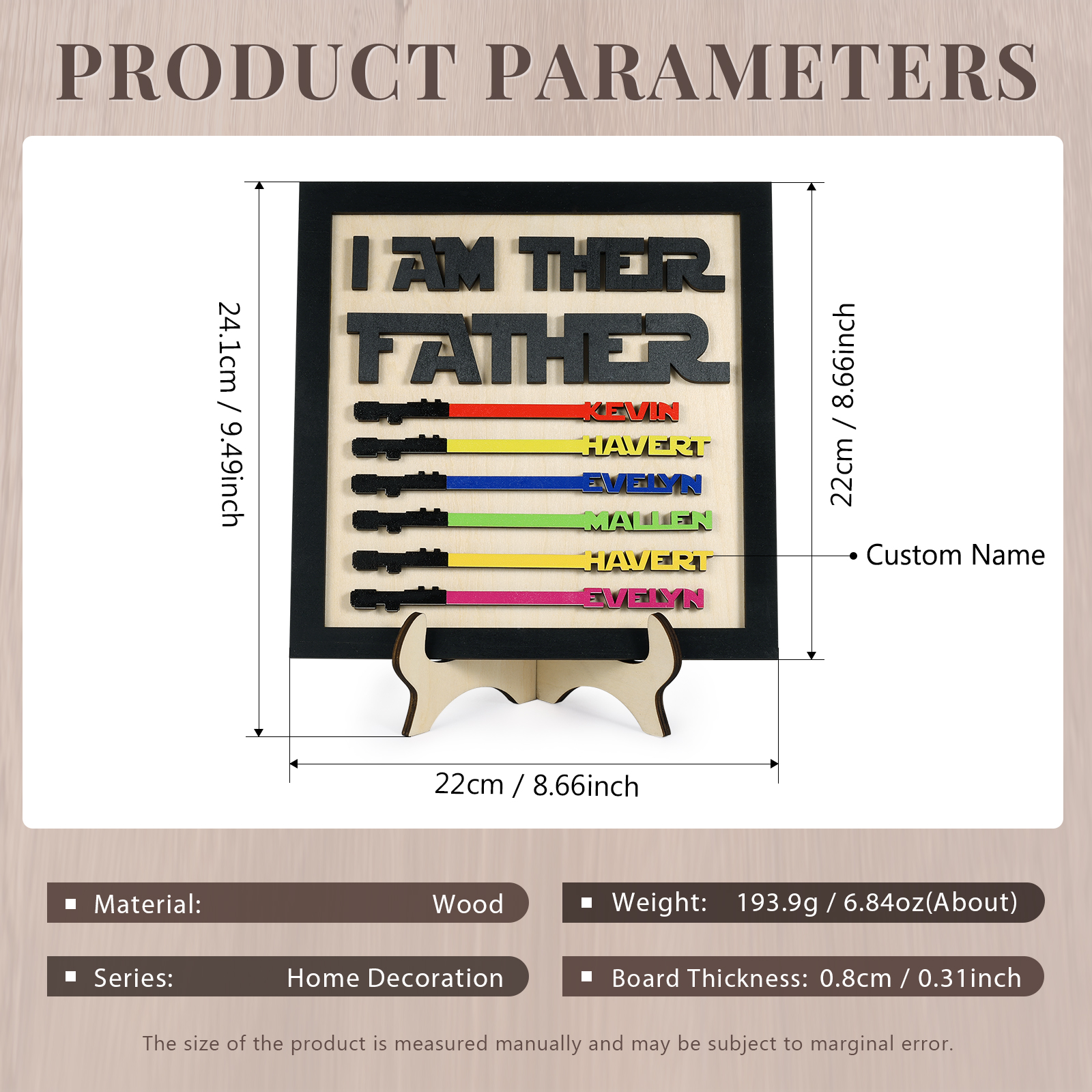 Personalized Star Wars Sign Father's Day Gifts - I AM THEIR FATHER - Wood Sign with 6 Names