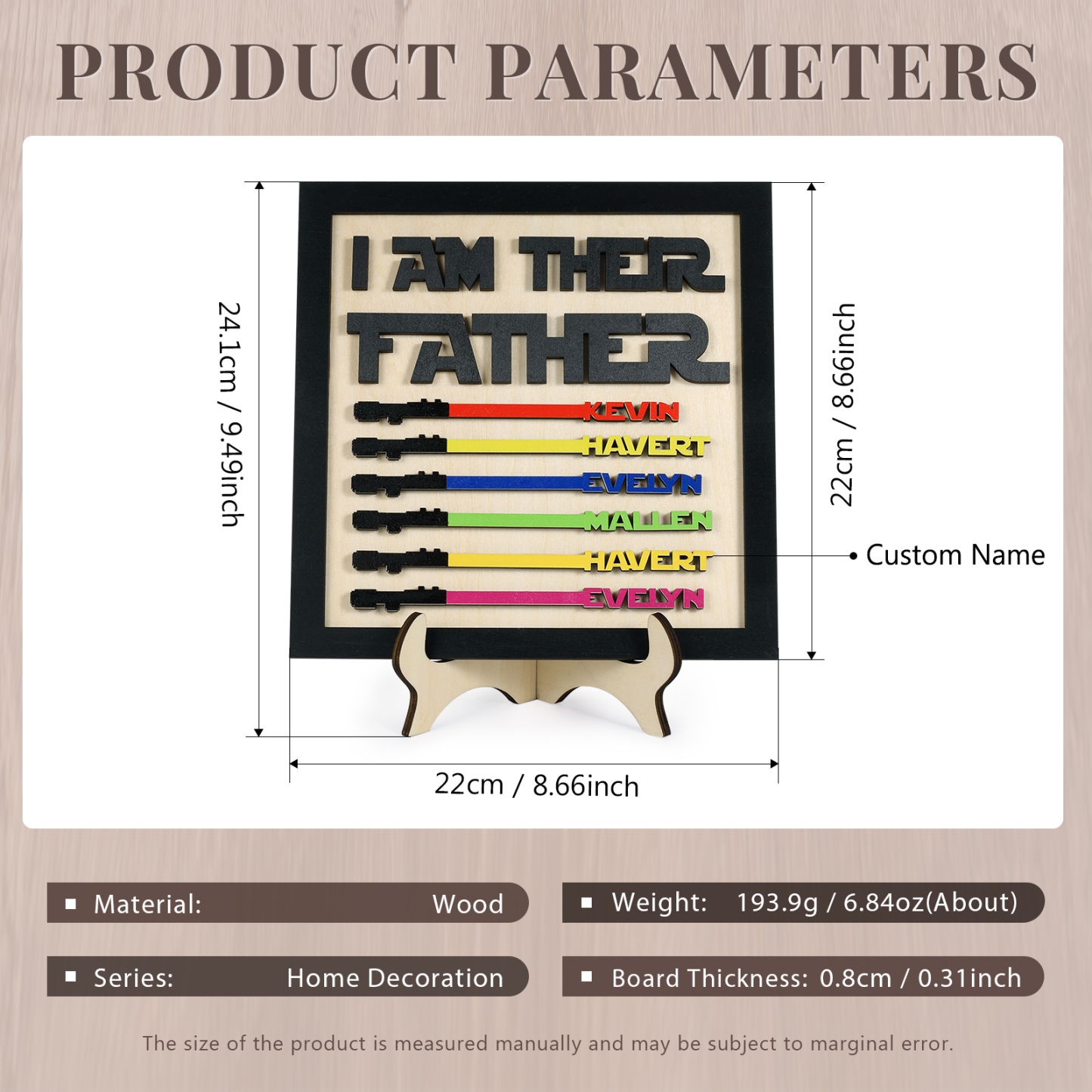 Personalized Star Wars Sign Father's Day Gifts - I AM THEIR FATHER - Wood Sign with 6 Names