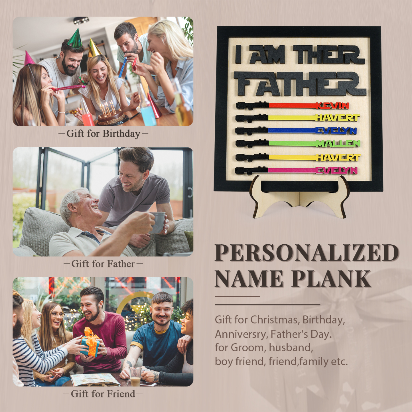 Personalized Star Wars Sign Father's Day Gifts - I AM THEIR FATHER - Wood Sign with 6 Names