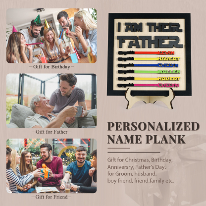 Personalized Star Wars Sign Father's Day Gifts - I AM THEIR FATHER - Wood Sign with 6 Names