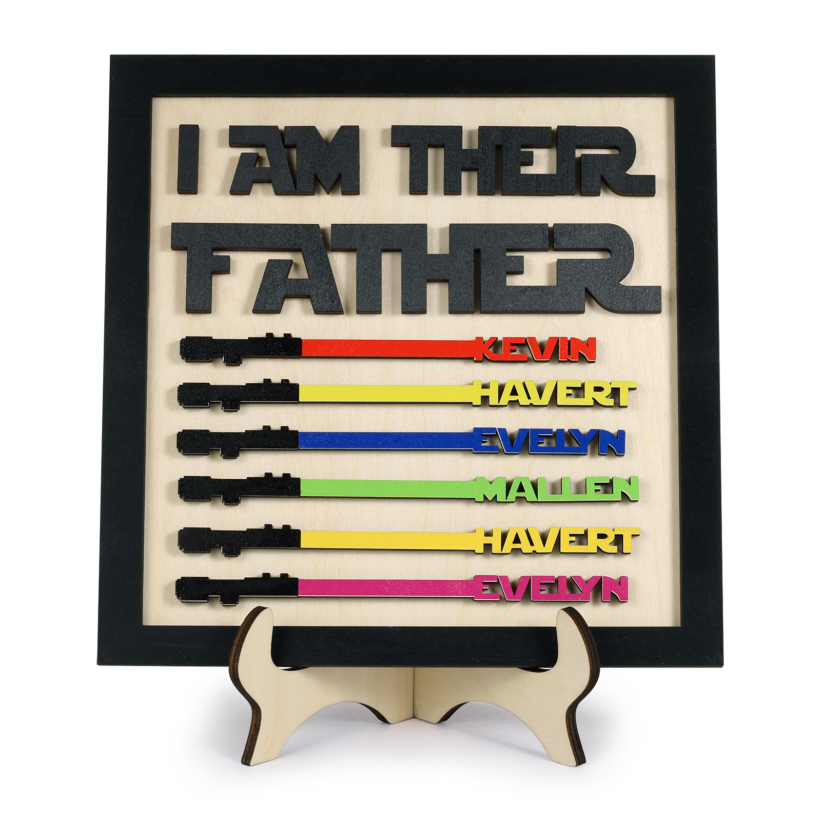 Personalized Star Wars Sign Father's Day Gifts - I AM THEIR FATHER - Wood Sign with 6 Names