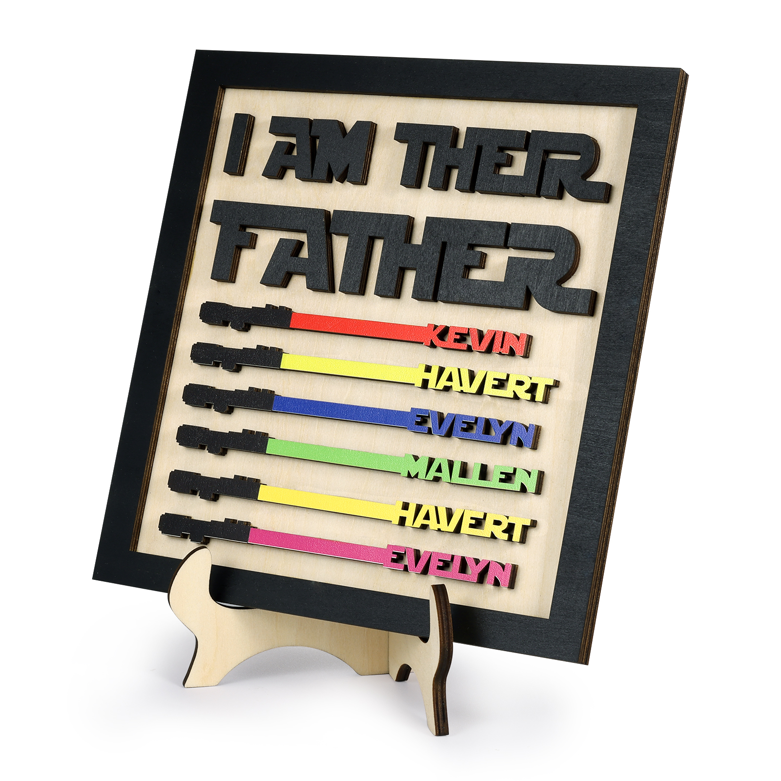 Personalized Star Wars Sign Father's Day Gifts - I AM THEIR FATHER - Wood Sign with 6 Names