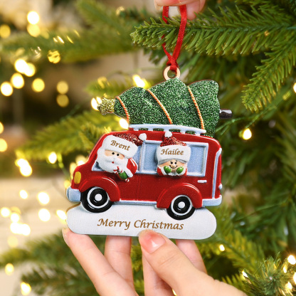 Personalized Christmas Ornament with Santa and Tree - Customize 2 Names and 1 Text Home Decorations | Jessmade