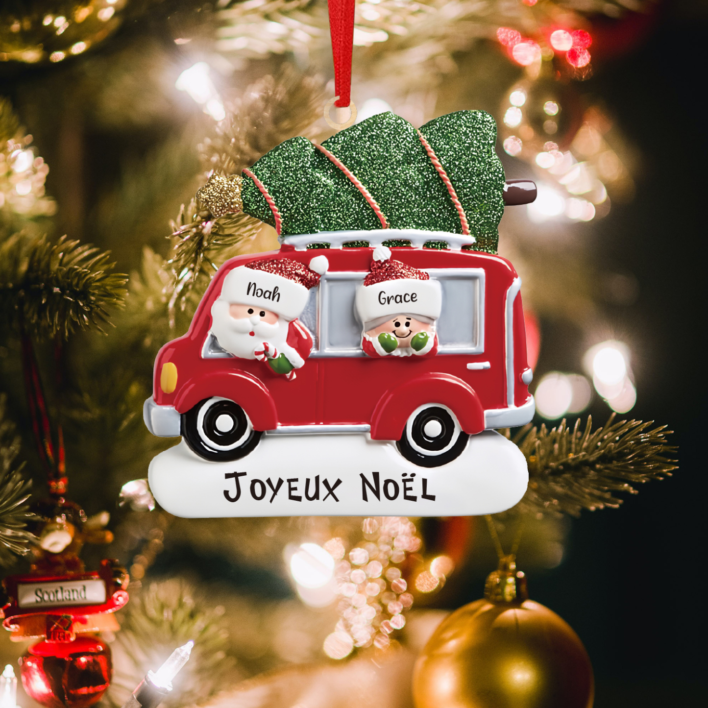 Personalized Christmas Ornament with Santa and Tree - Customize 2 Names and 1 Text Home Decorations | Jessmade