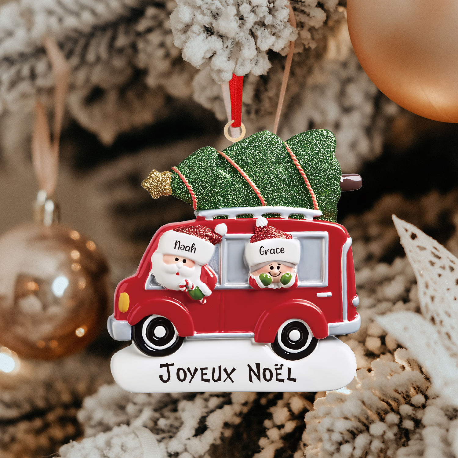 Personalized Christmas Ornament with Santa and Tree - Customize 2 Names and 1 Text Home Decorations | Jessmade