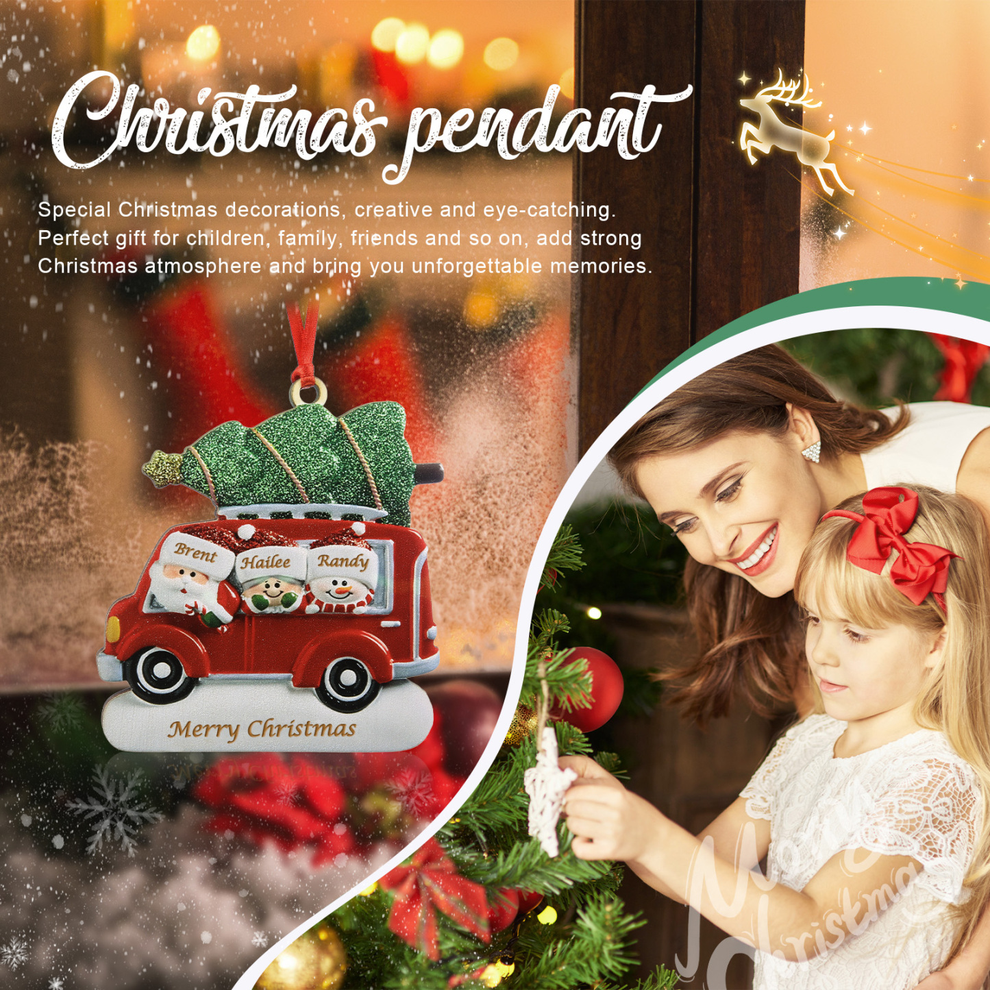 Personalised Christmas Ornament with Santa and Tree - Customize 3 Names and 1 Text Home Decorations | Jessmade