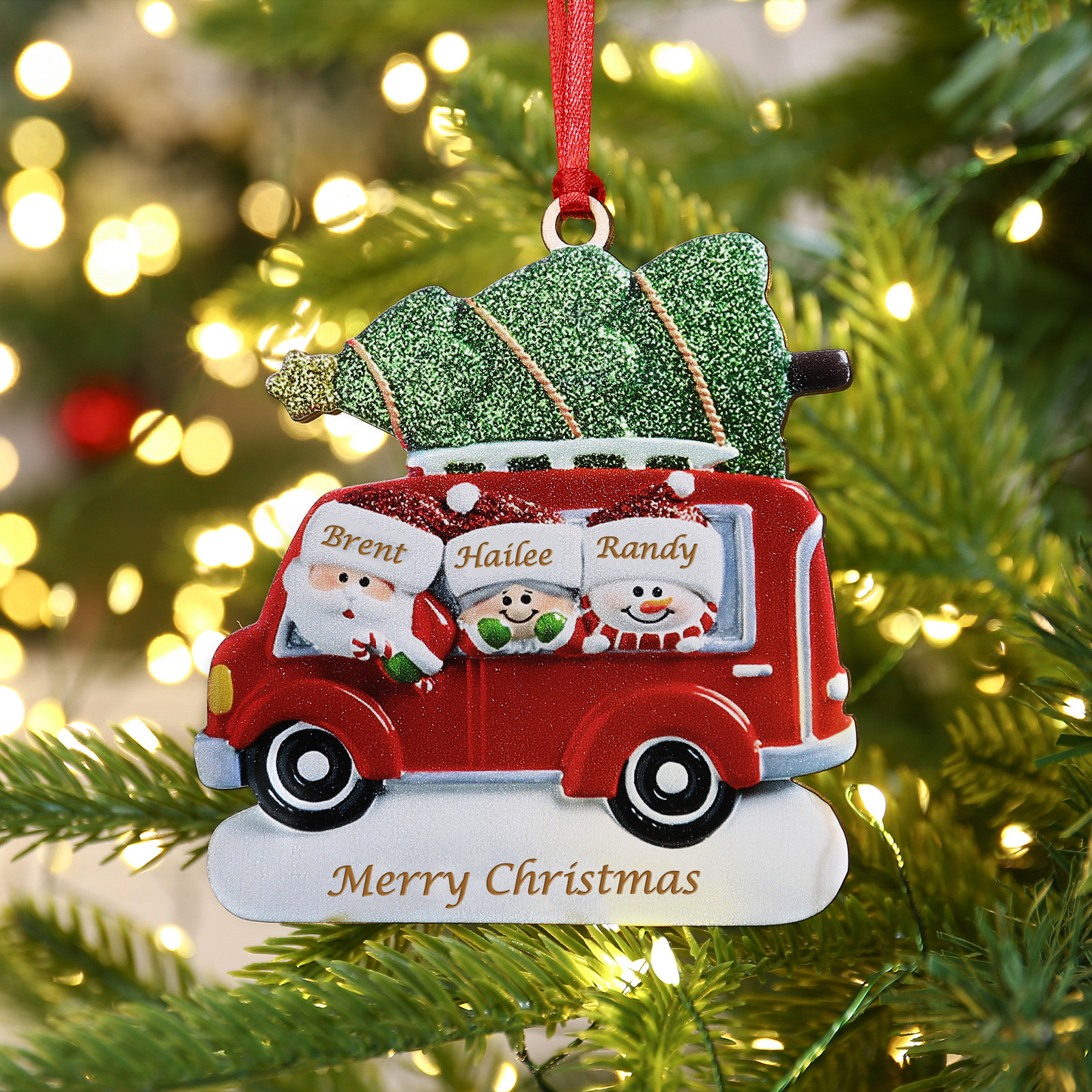 Personalised Christmas Ornament with Santa and Tree - Customize 3 Names and 1 Text Home Decorations | Jessmade