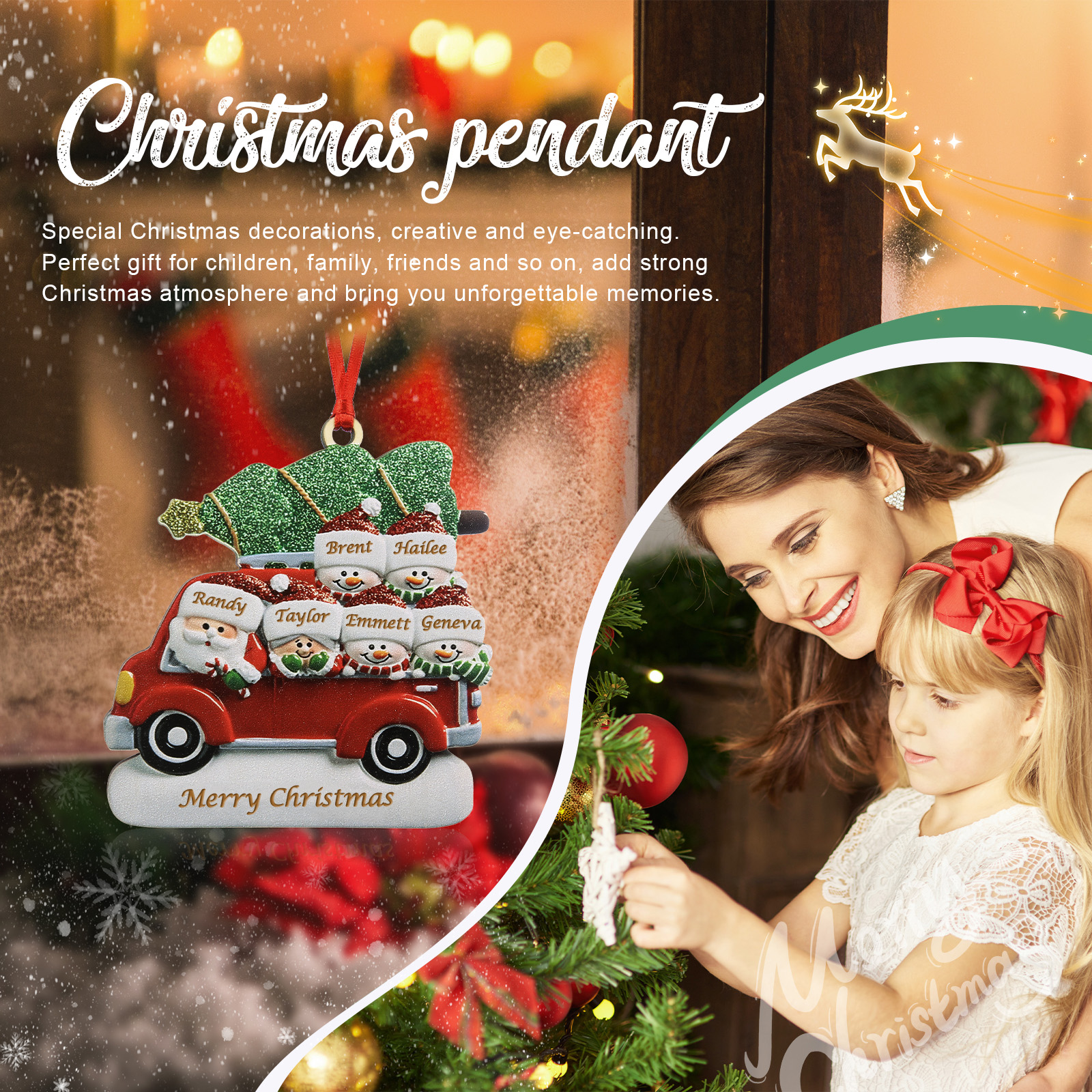 Personalized Christmas Ornament with Santa and Tree - Customize 6 Names and 1 Text Home Decorations | Jessmade