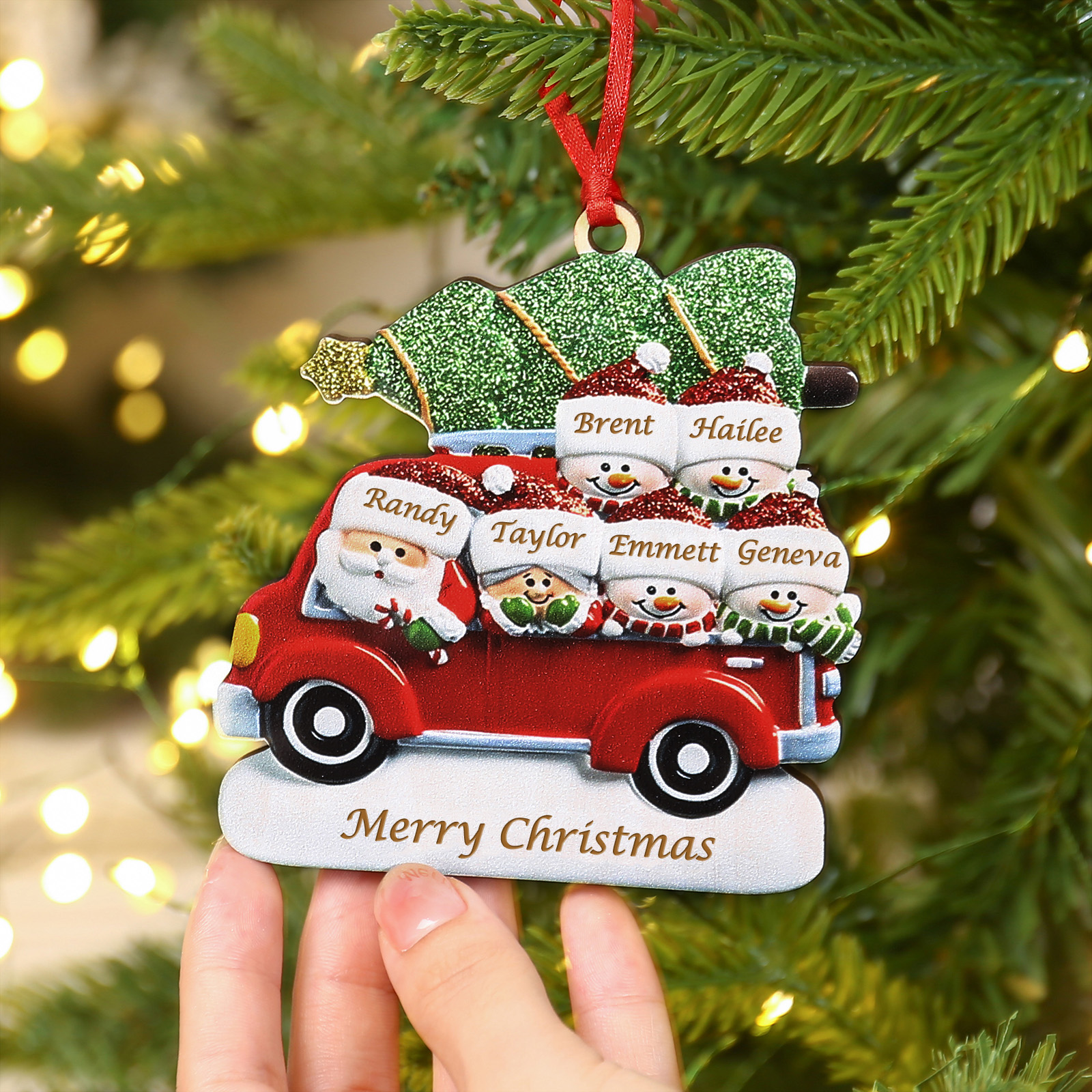 Personalized Christmas Ornament with Santa and Tree - Customize 6 Names and 1 Text Home Decorations | Jessmade