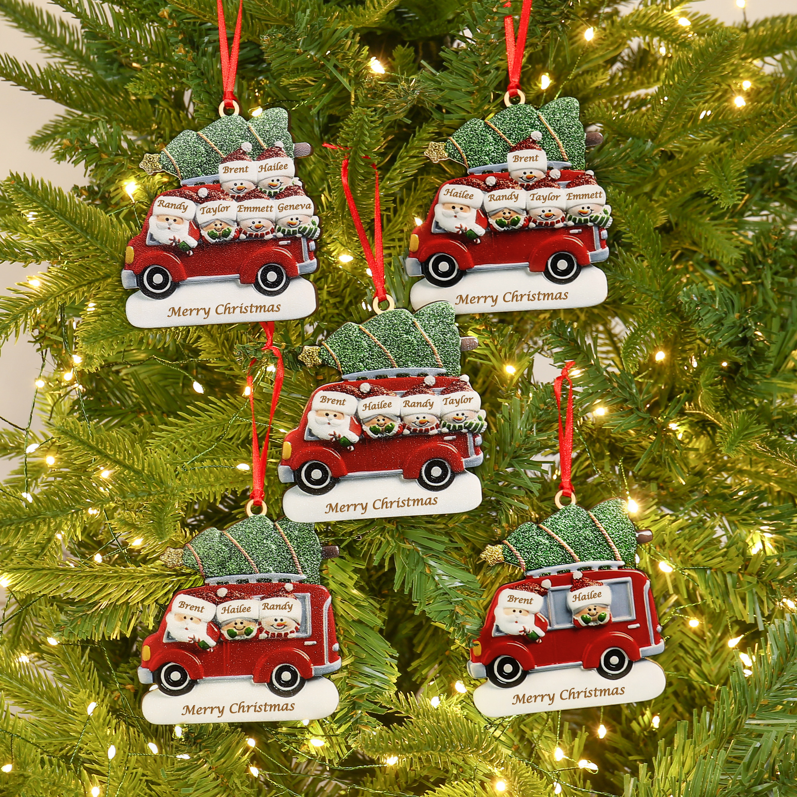 Personalized Christmas Ornament with Santa and Tree - Customize 6 Names and 1 Text Home Decorations | Jessmade