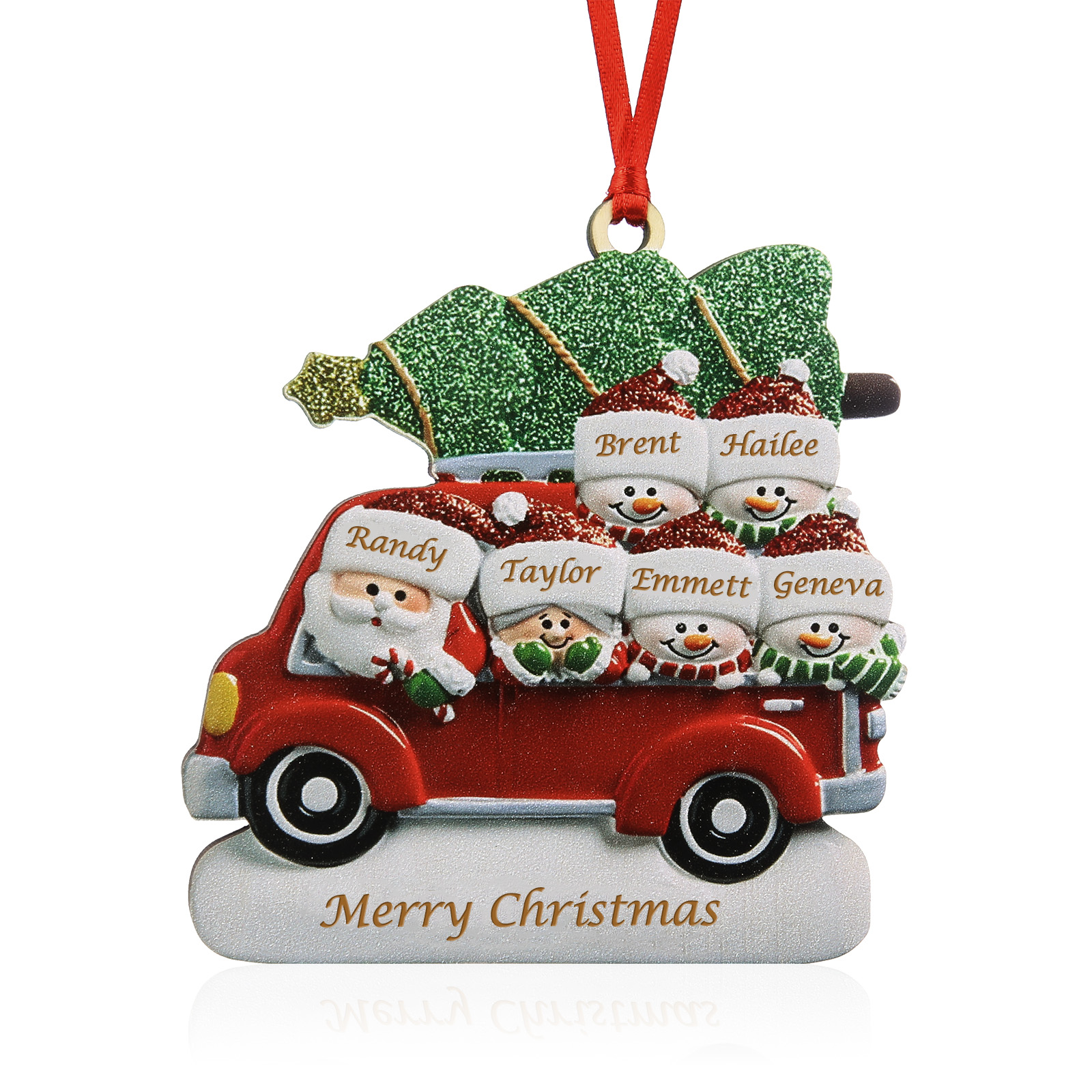 Personalized Christmas Ornament with Santa and Tree - Customize 6 Names and 1 Text Home Decorations | Jessmade