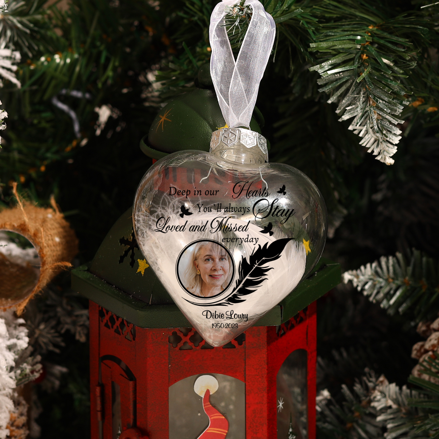 Heart-shaped Memorial Christmas Ornaments Custom Name & Date & Photo Feather Ornament Commemorate Deceased Loved Ones| Jessmade