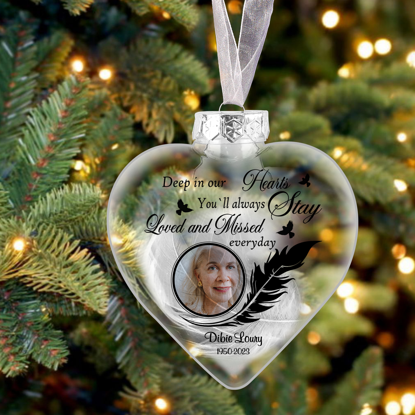 Heart-shaped Memorial Christmas Ornaments Custom Name & Date & Photo Feather Ornament Commemorate Deceased Loved Ones| Jessmade