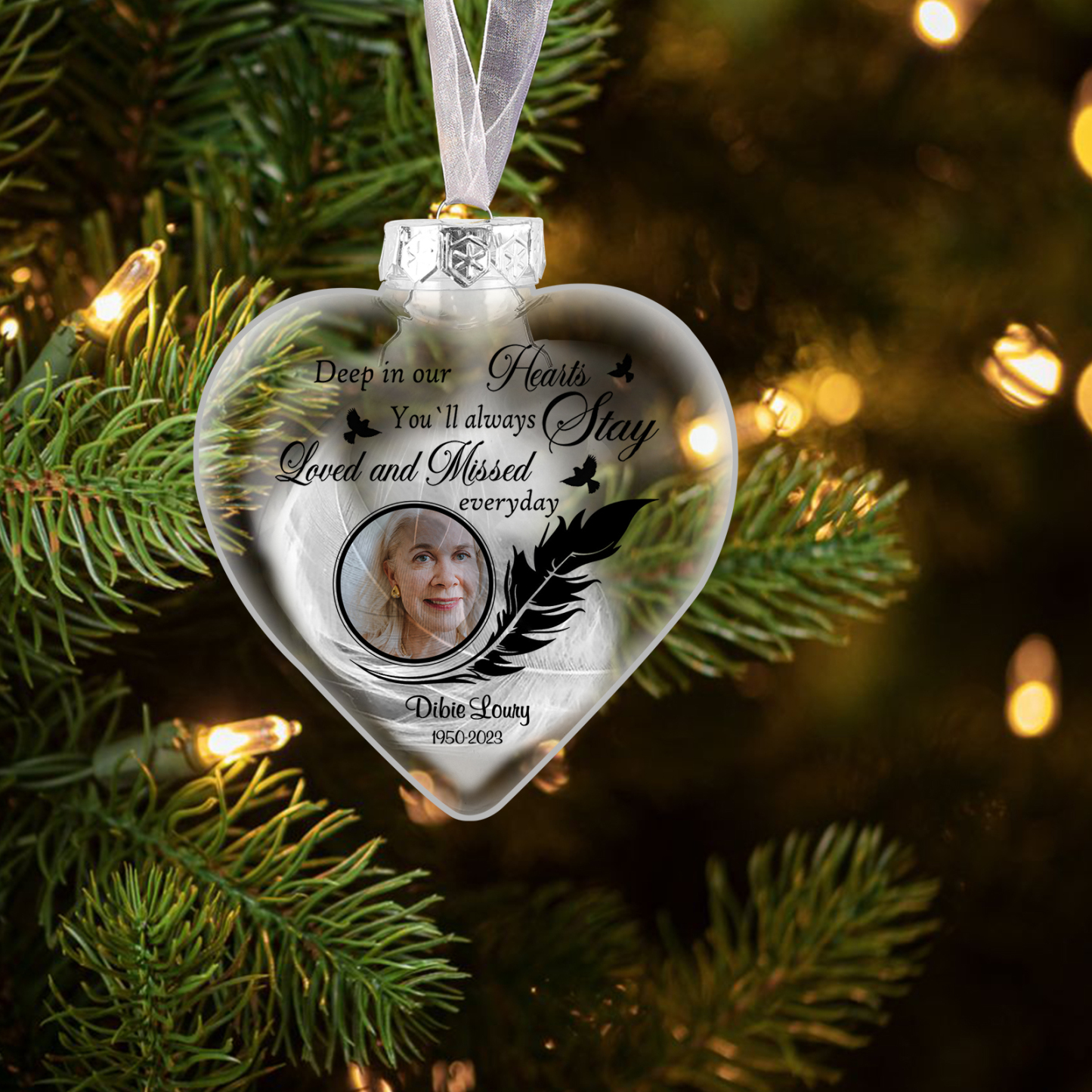 Heart-shaped Memorial Christmas Ornaments Custom Name & Date & Photo Feather Ornament Commemorate Deceased Loved Ones| Jessmade
