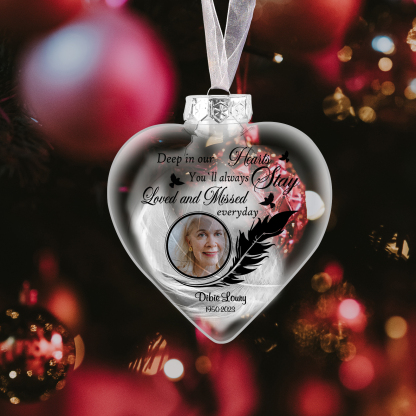Heart-shaped Memorial Christmas Ornaments Custom Name & Date & Photo Feather Ornament Commemorate Deceased Loved Ones| Jessmade