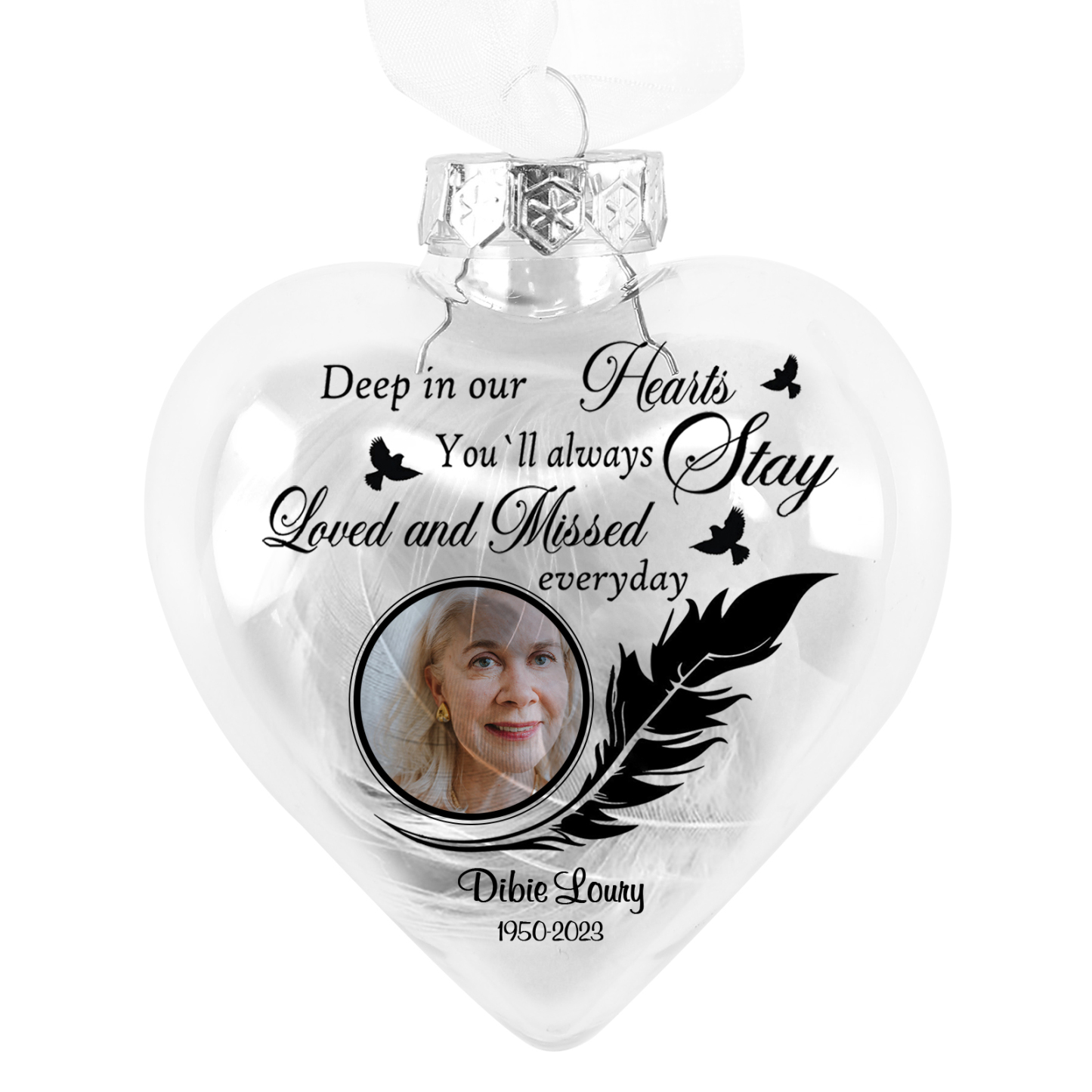 Heart-shaped Memorial Christmas Ornaments Custom Name & Date & Photo Feather Ornament Commemorate Deceased Loved Ones| Jessmade
