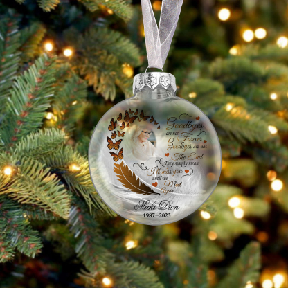 Memorial Ball Feather Ornaments Custom Name & Date & Photo Christmas O