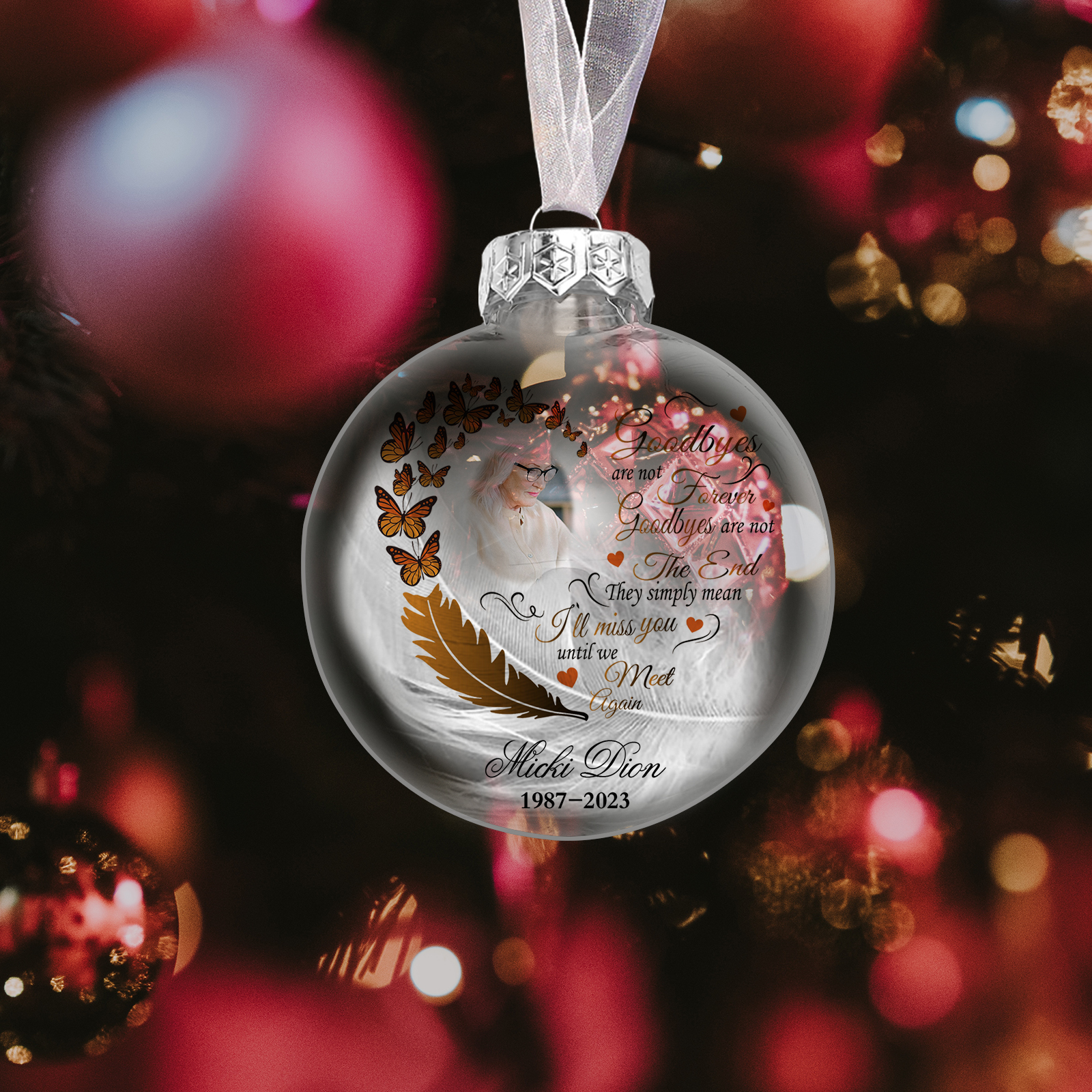Memorial Ball Feather Ornaments Custom Name & Date & Photo Christmas Ornament Commemorate Deceased Loved Ones - Goodbyes Are Not Forever| Jessmade