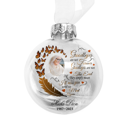 Memorial Ball Feather Ornaments Custom Name & Date & Photo Christmas Ornament Commemorate Deceased Loved Ones - Goodbyes Are Not Forever| Jessmade