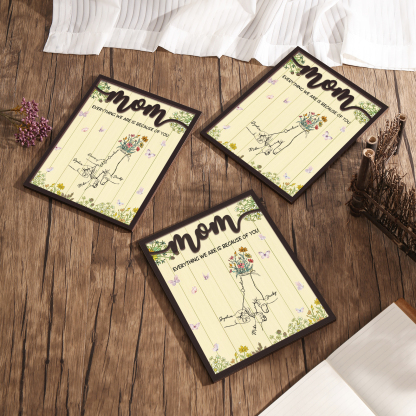 5 Names - Personalized Home Frame Wooden Ornaments Holding Hands Flower Elements Style Ornaments Home Decor for Mom