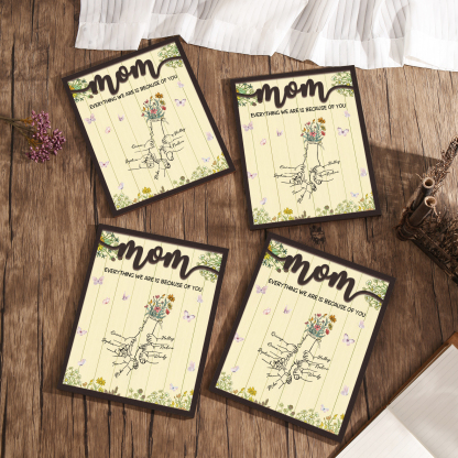 5 Names - Personalized Home Frame Wooden Ornaments Holding Hands Flower Elements Style Ornaments Home Decor for Mom