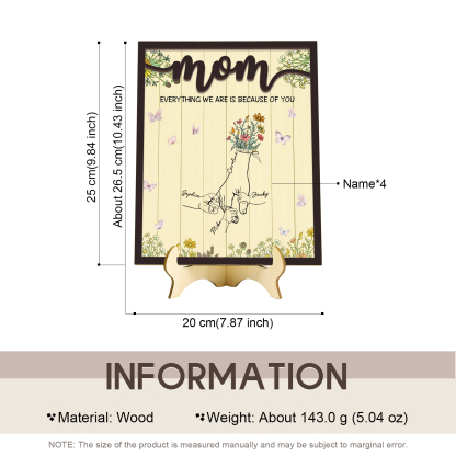 4 Names - Personalized Home Frame Wooden Ornaments Holding Hands Flower Elements Style Ornaments Home Decor for Mom