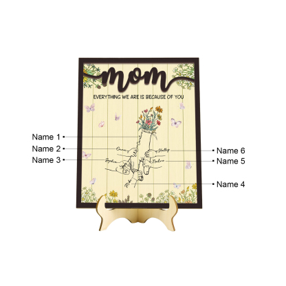 6 Names - Personalized Home Frame Wooden Ornaments Holding Hands Flower Elements Style Ornaments Home Decor for Mom