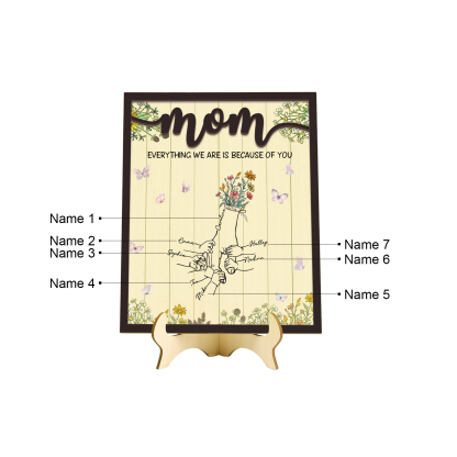 7 Names - Personalized Home Frame Wooden Ornaments Holding Hands Flower Elements Style Ornaments Home Decor for Mom