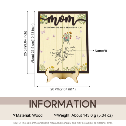 8 Names - Personalized Home Frame Wooden Ornaments Holding Hands Flower Elements Style Ornaments Home Decor for Mom