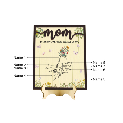 8 Names - Personalized Home Frame Wooden Ornaments Holding Hands Flower Elements Style Ornaments Home Decor for Mom