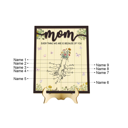 9 Names - Personalized Home Frame Wooden Ornaments Holding Hands Flower Elements Style Ornaments Home Decor for Mom