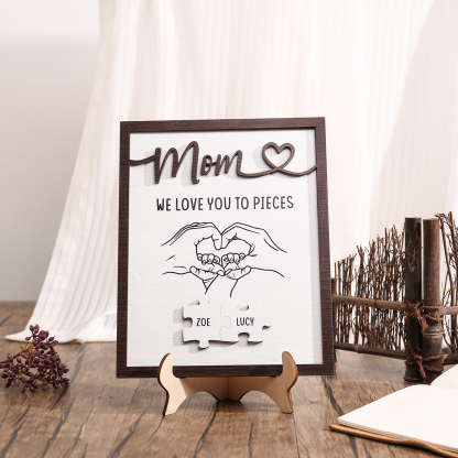 2 Names - Personalized Home Frame Wooden Ornaments Holding Hands Flower Elements Style Ornaments Home Decor for Mom