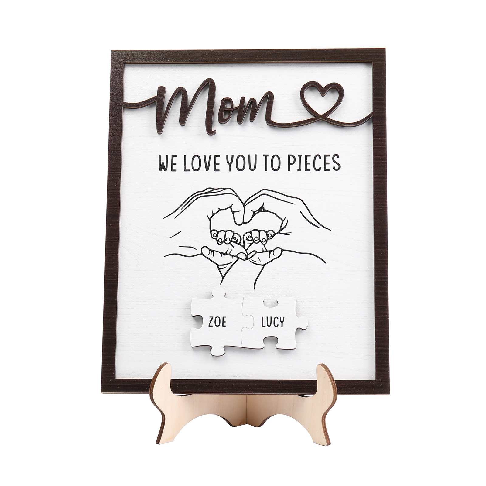 2 Names - Personalized Home Frame Wooden Ornaments Holding Hands Flower Elements Style Ornaments Home Decor for Mom