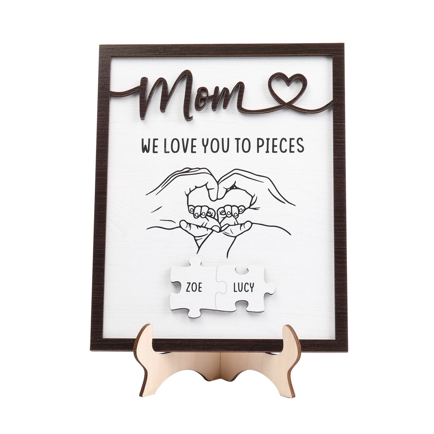 2 Names - Personalized Home Frame Wooden Ornaments Holding Hands Flower Elements Style Ornaments Home Decor for Mom