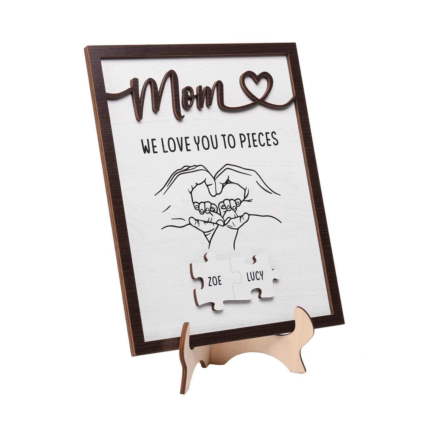 2 Names - Personalized Home Frame Wooden Ornaments Holding Hands Flower Elements Style Ornaments Home Decor for Mom