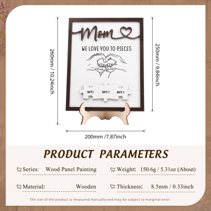 3 Names - Personalized Home Frame Wooden Ornaments Holding Hands Flower Elements Style Ornaments Home Decor for Mom