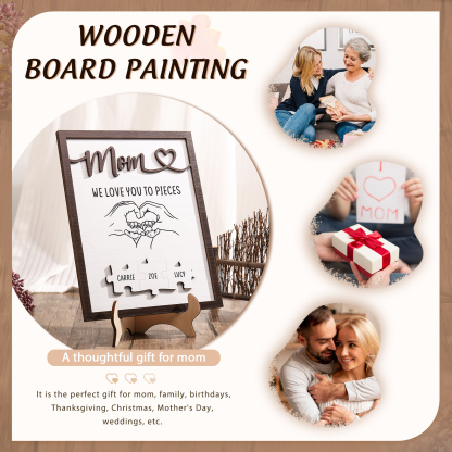 3 Names - Personalized Home Frame Wooden Ornaments Holding Hands Flower Elements Style Ornaments Home Decor for Mom