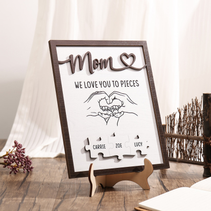 3 Names - Personalized Home Frame Wooden Ornaments Holding Hands Flower Elements Style Ornaments Home Decor for Mom