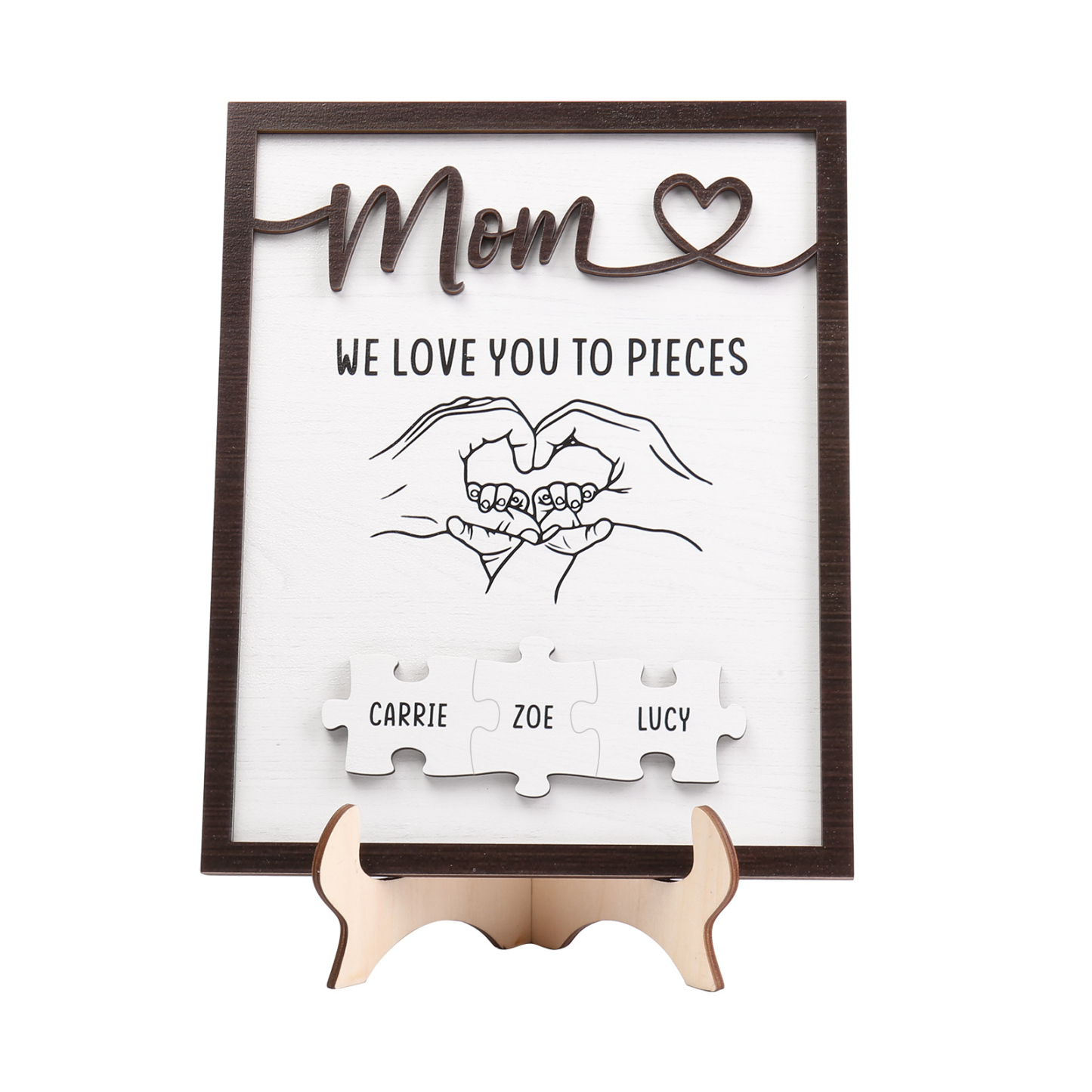 3 Names - Personalized Home Frame Wooden Ornaments Holding Hands Flower Elements Style Ornaments Home Decor for Mom