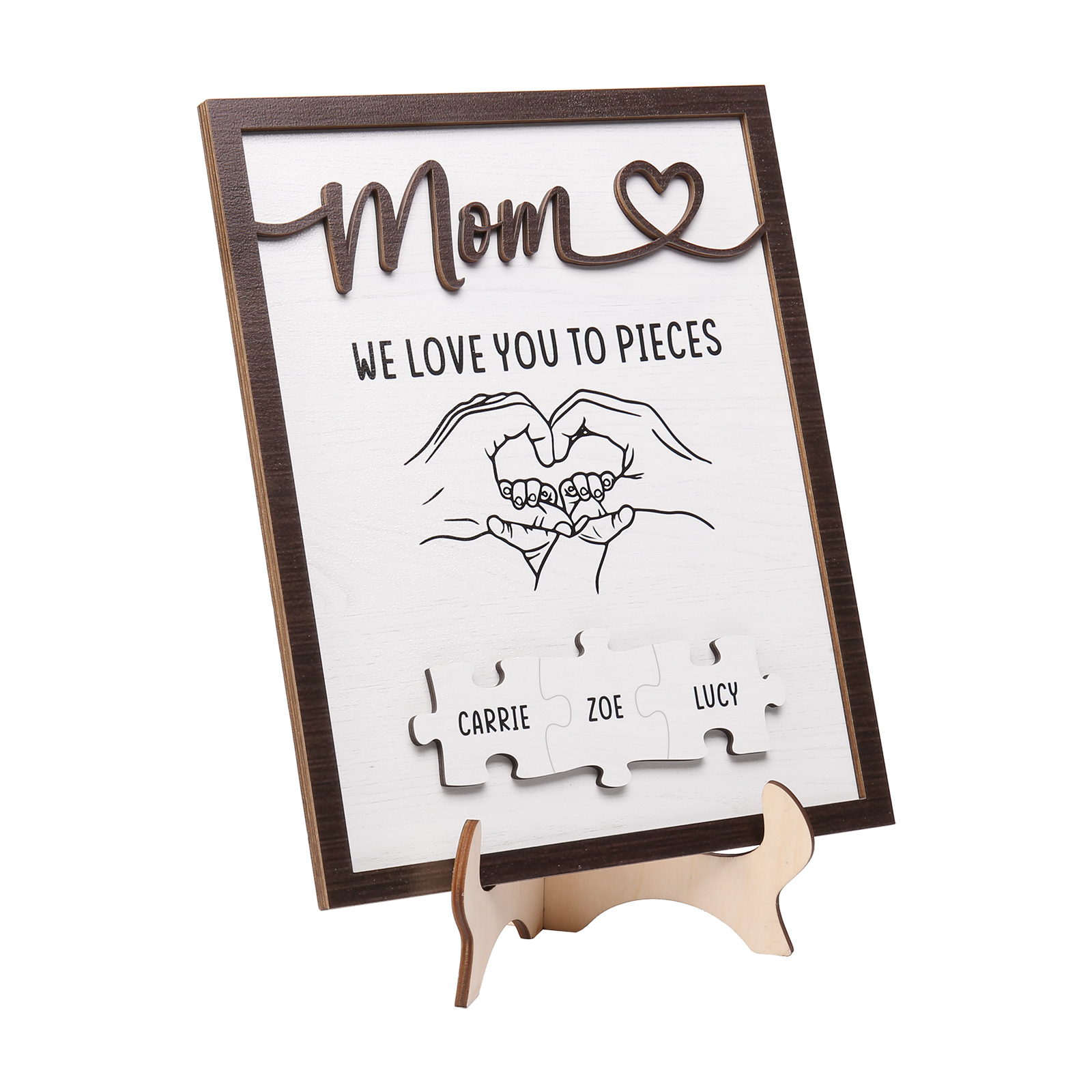 3 Names - Personalized Home Frame Wooden Ornaments Holding Hands Flower Elements Style Ornaments Home Decor for Mom