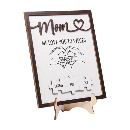 3 Names - Personalized Home Frame Wooden Ornaments Holding Hands Flower Elements Style Ornaments Home Decor for Mom